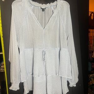Torrid Light Blue With White Polka Dots Gauzy Shirt Sz 0